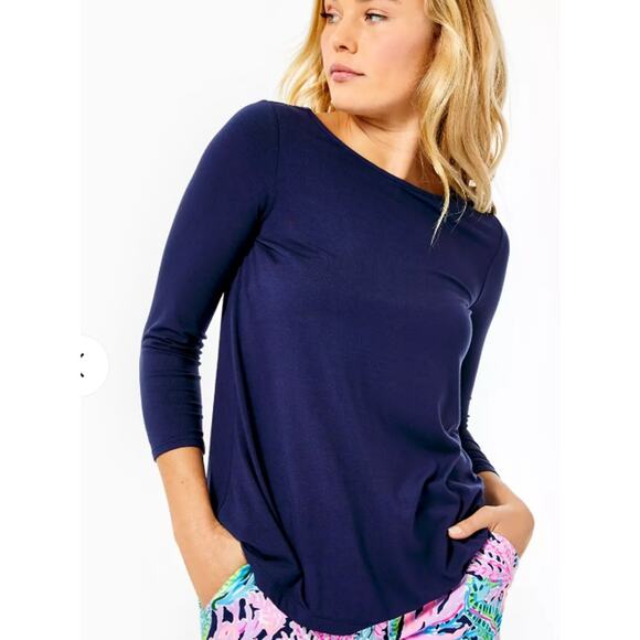 SALE Lilly Pulitzer Open Back Soft Minimal Top Blue Womens Size Small - Picture 2 of 8